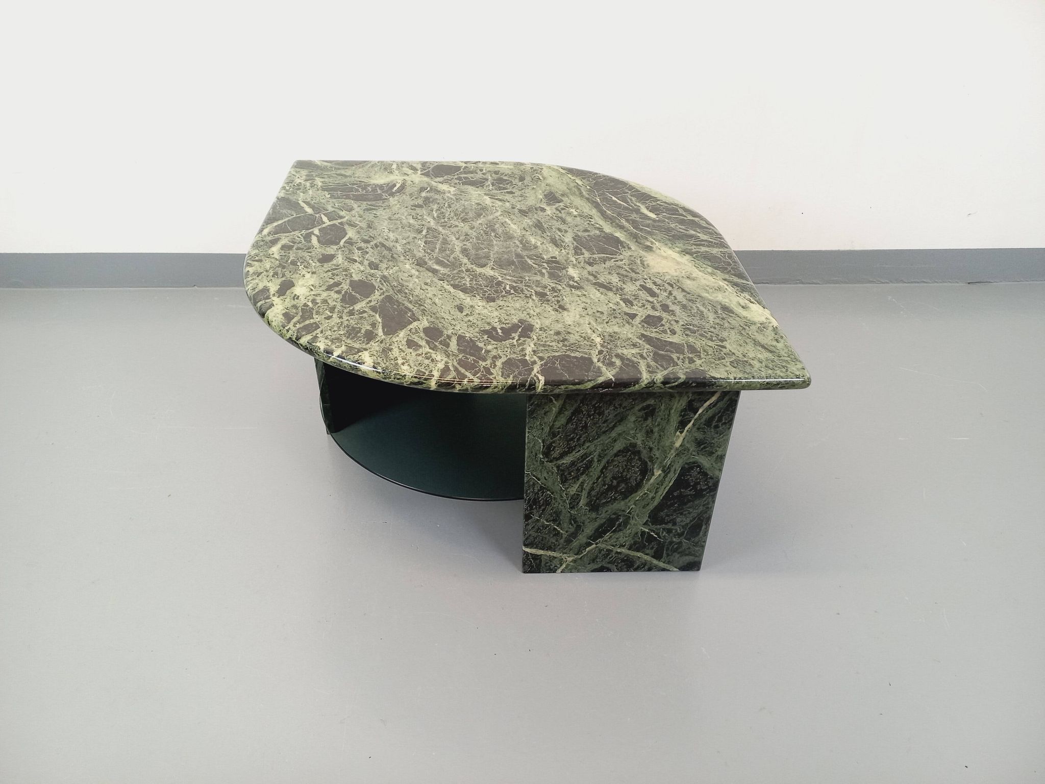 Vintage square coffee table with 2 green marble and smoked glass tops