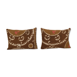 Uzbek faded brown suzani cushion cover, set of two suzani pillow case made from a 19th century suzan