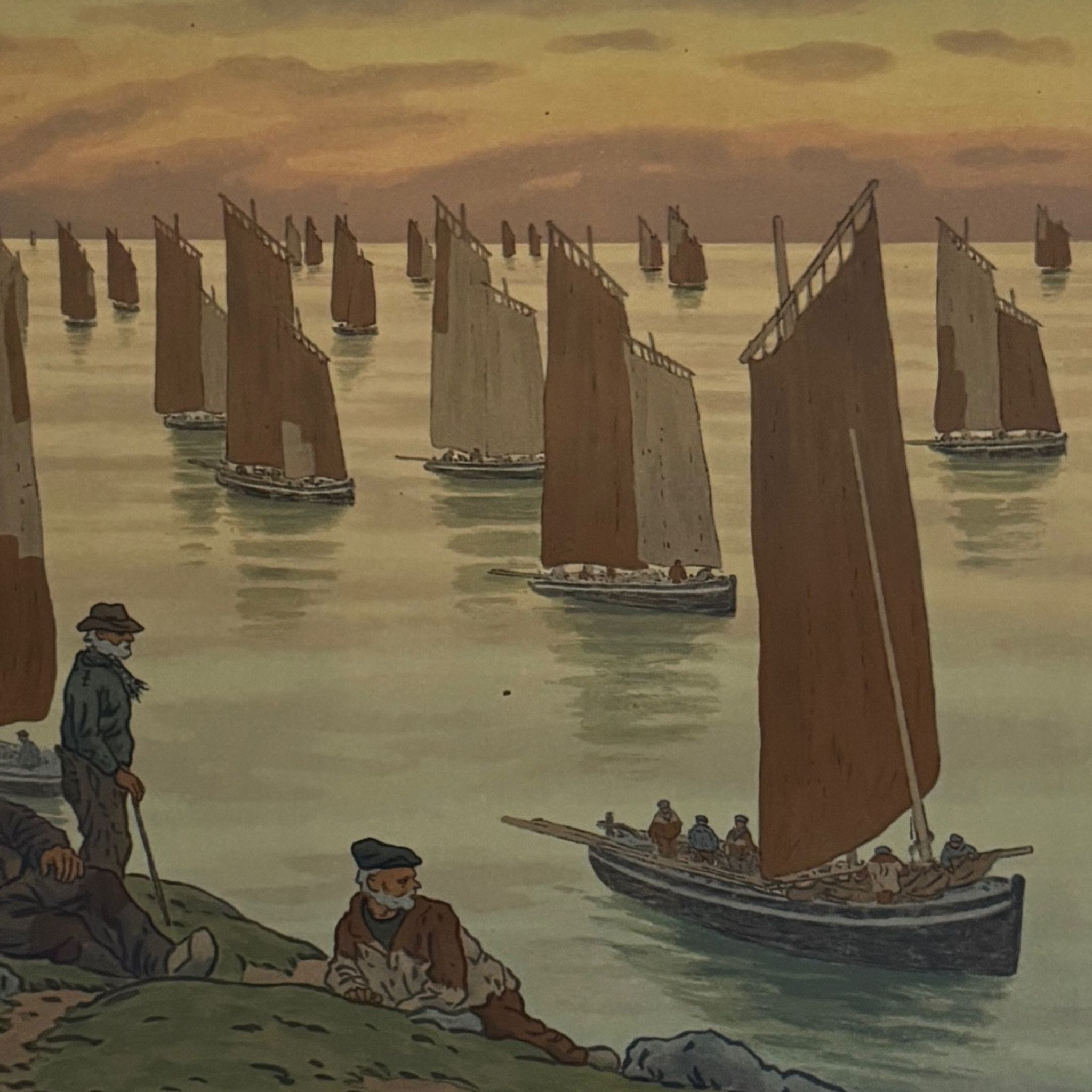 Lithograph by Henri Rivière The Wind of Noroît - The Old Ones