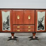 Mahogany pear tree, brass & glass top drawers sideboard from f.lli rigamonti desio, milan, 1940s