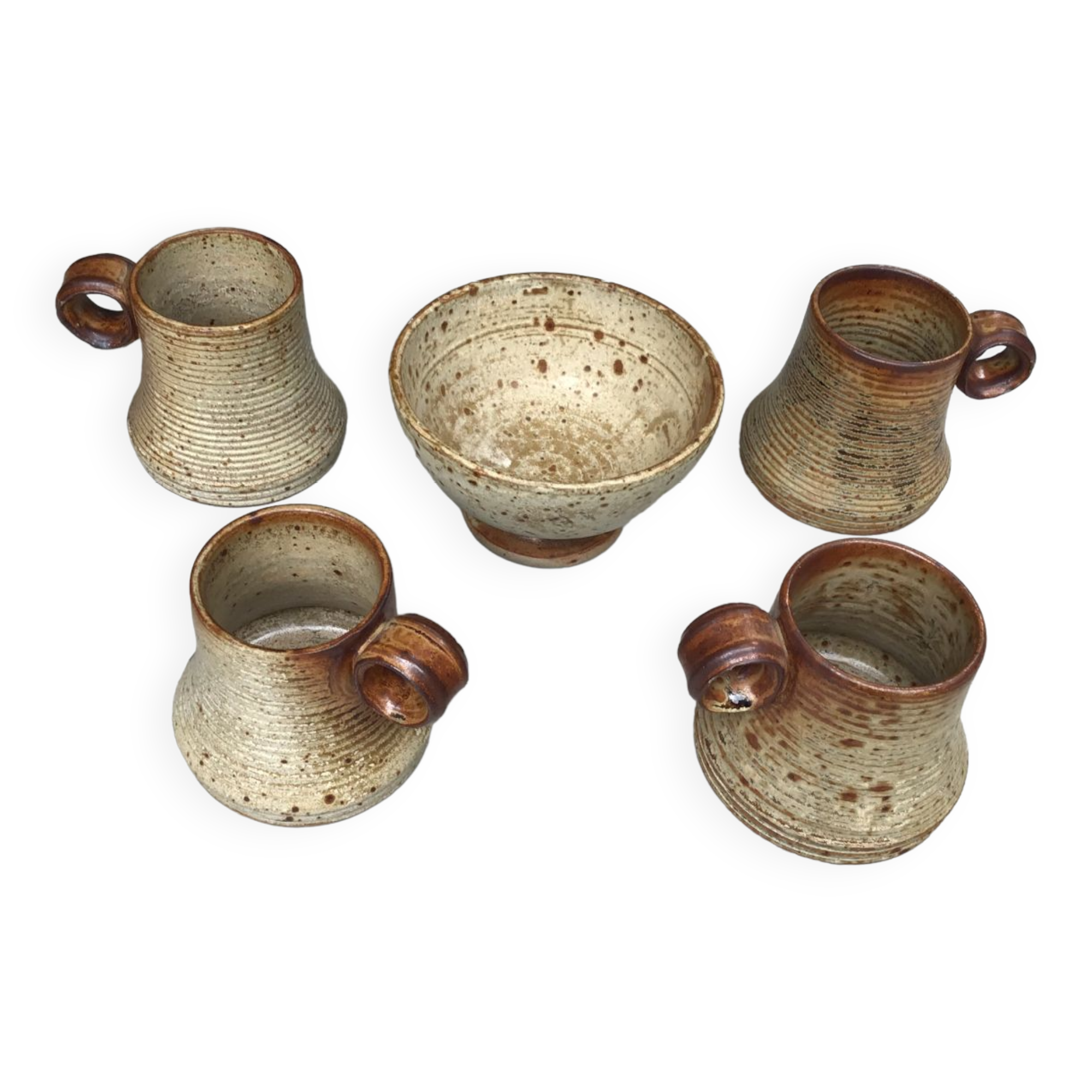 Pyrite stoneware cups and bowl from La Borne
