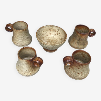 Pyrite stoneware cups and bowl from La Borne