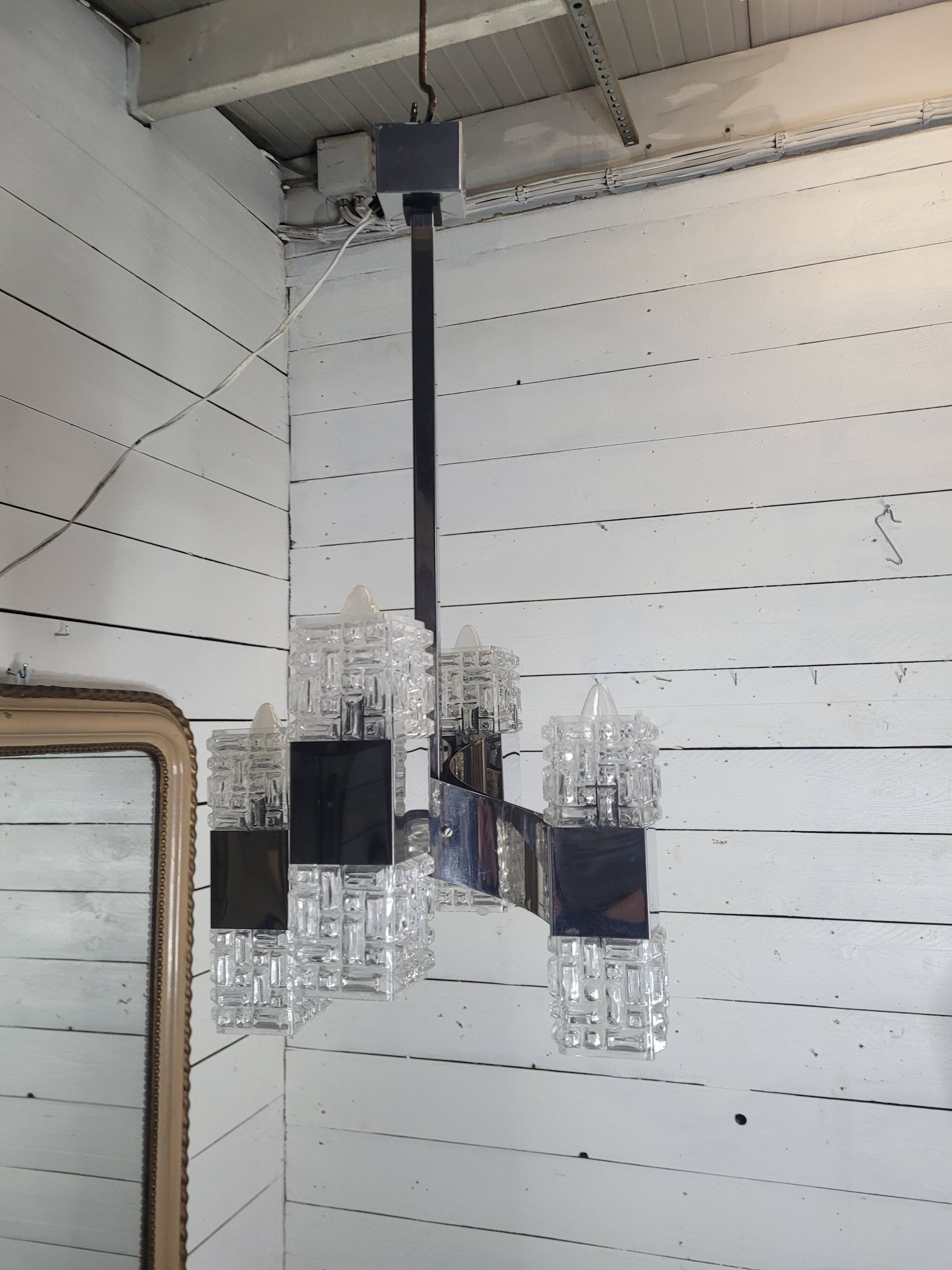 Chrome and glass pendant chandelier by Sciolari, Italy, 1960s