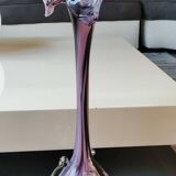 Elegant Large vase, Murano/Italy. Floral/Calla shape collar. Decorated with scrolls/lilac/plum waves. High 43 cm