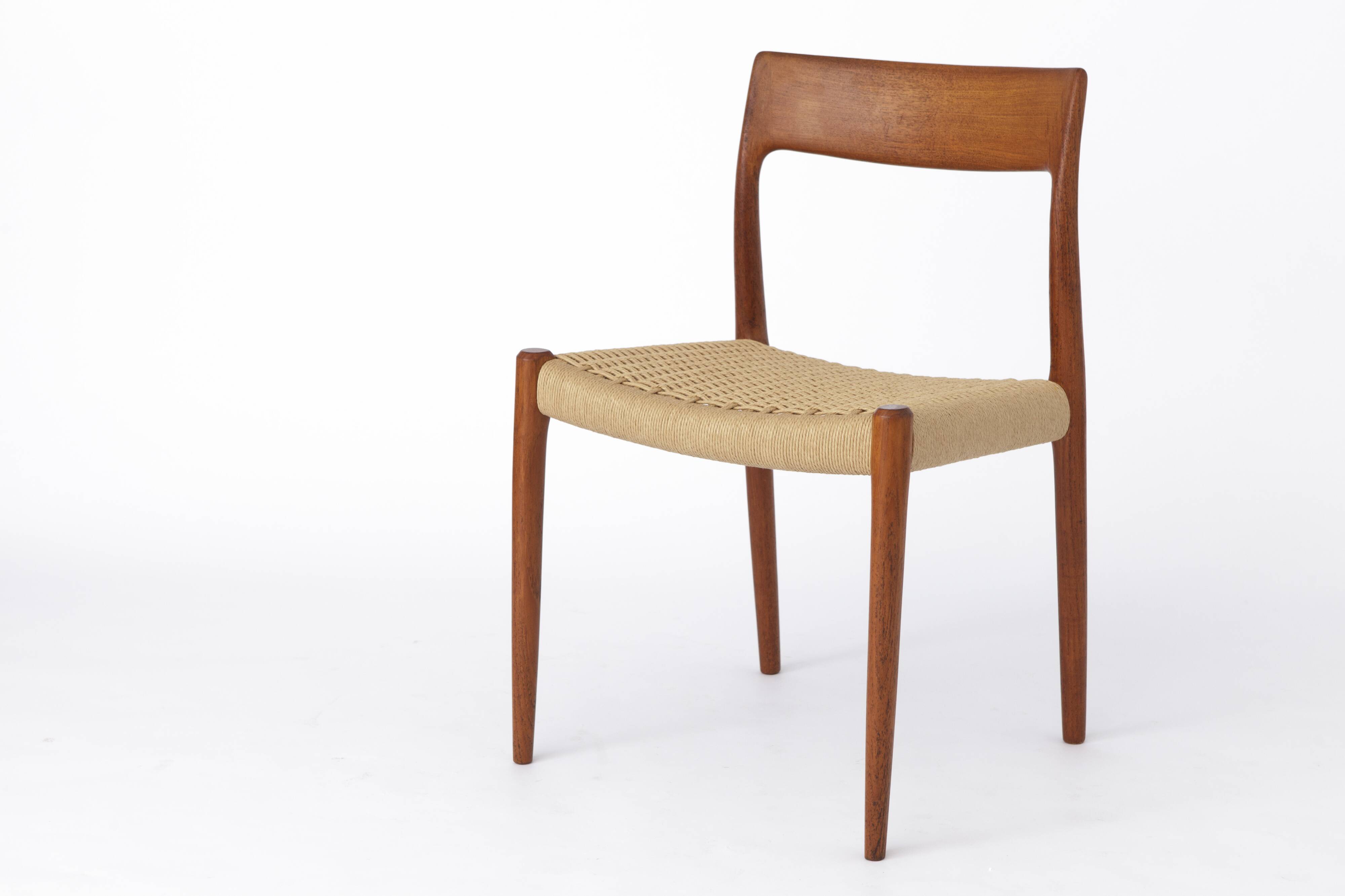 1 of 7 Niels Otto Møller Model 71 Teak Dining Chair (1951) – Handwoven Seat