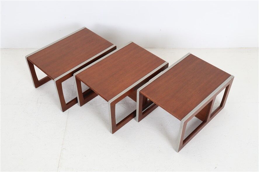 Set of 3 teak convertible children's chairs / stools / side tables, 1960s