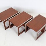 Set of 3 teak convertible children's chairs / stools / side tables, 1960s