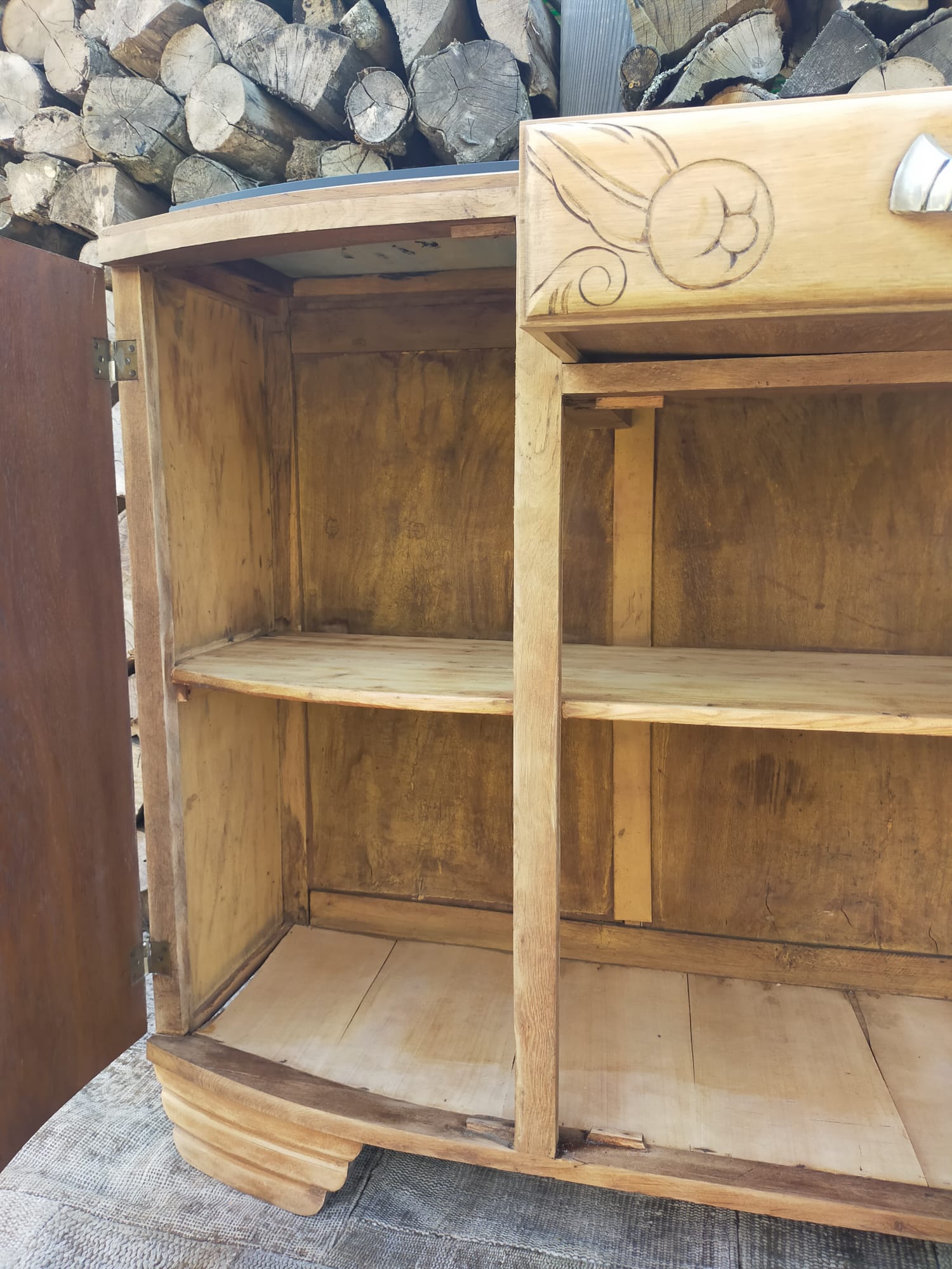 Buffet ancien art déco bois et marbre
