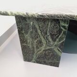 Vintage square coffee table with 2 green marble and smoked glass tops