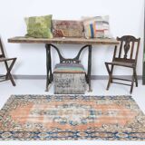 3x6 Rug For Living Room Pale Orange Blue Handmade Turkish Rug, 104x176Cm