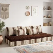 Striped coffee Hanbel floor cushion – Handwoven ivory wool