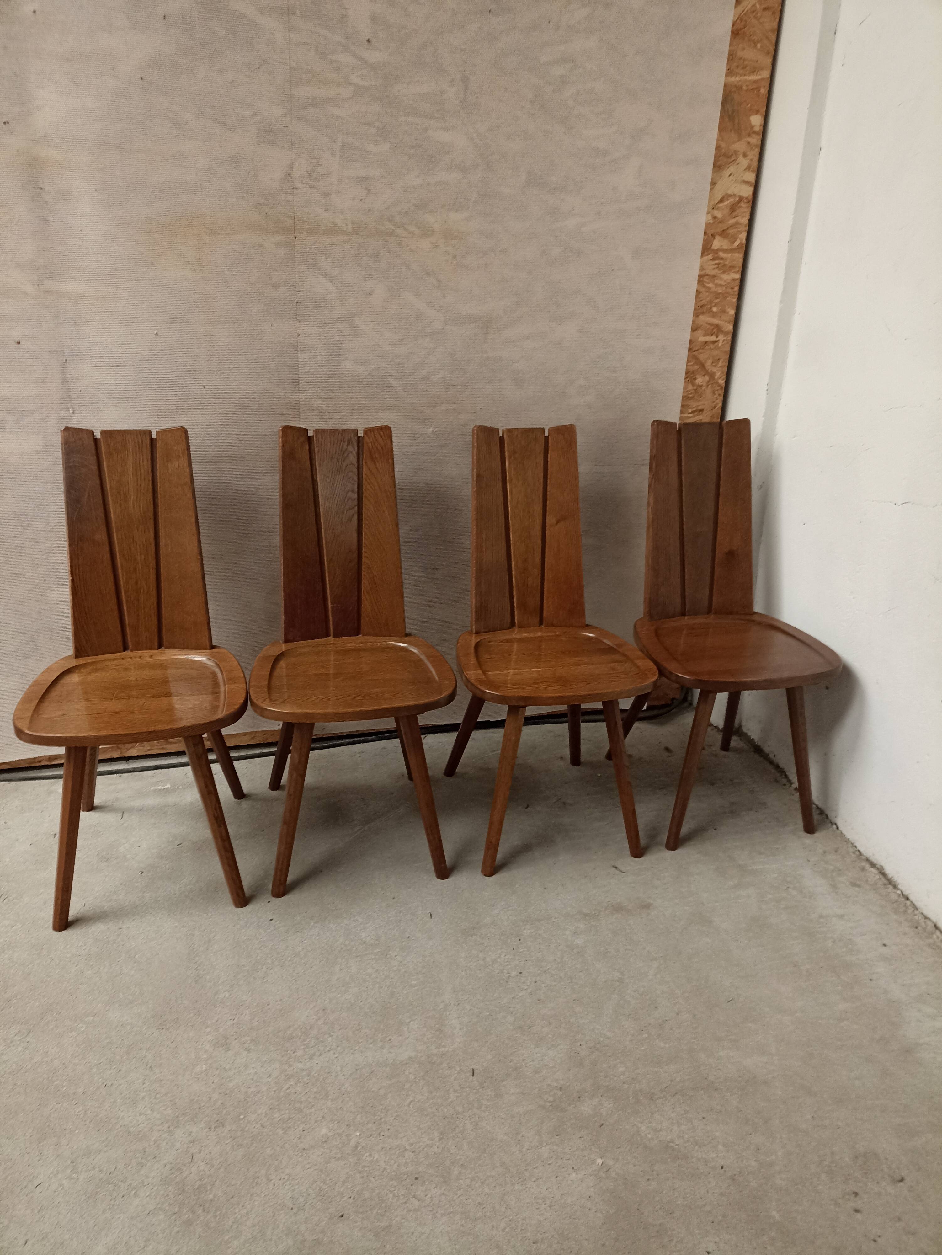 Set of 4 brutalist chairs style Franciszek Aplewicz