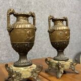 Pair of Napoleon III period vases or cassolettes in spelter with gilded patina