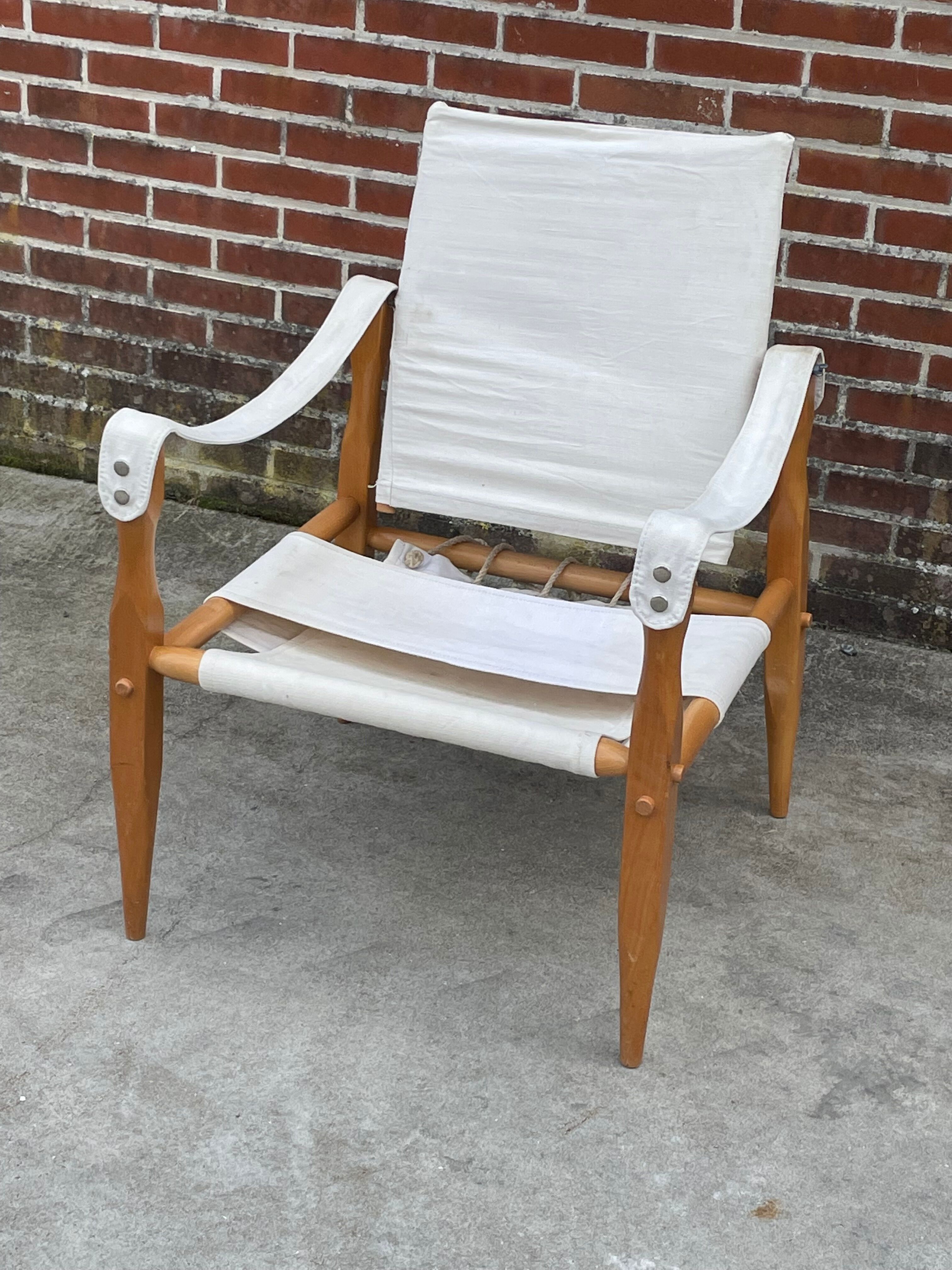 Vintage safari chair 1960s Denmark with canvas minimalist design