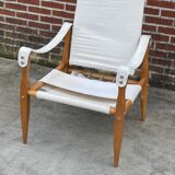 Fauteuil safari vintage 1960 Danemark avec toile design minimaliste