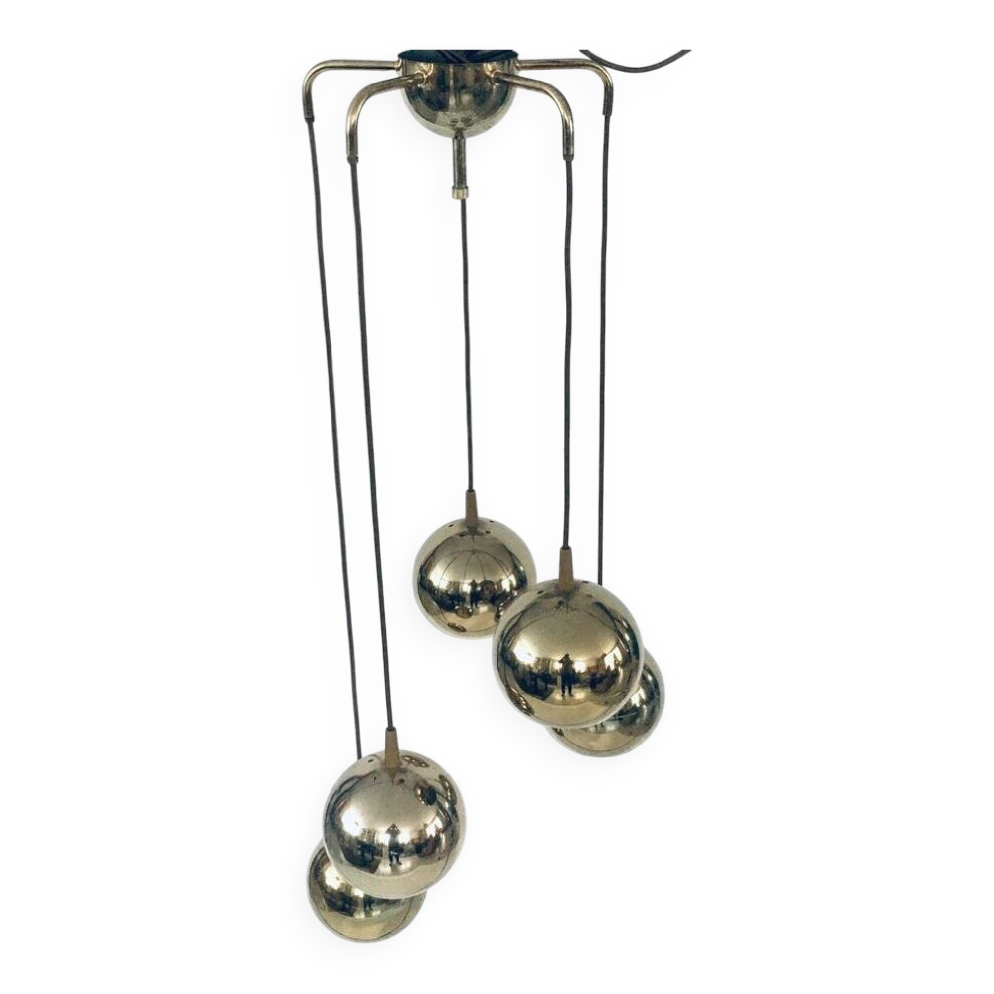 Golden Cascade 5-Ball Ceiling Lamp, Italy, 1980s