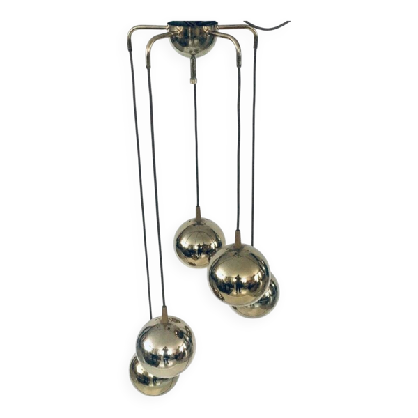 Golden Cascade 5-Ball Ceiling Lamp, Italy, 1980s