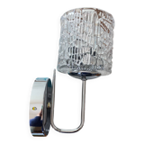 Swan neck wall light in stainless steel, thick glass shade, stainless steel rose.