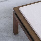 Table d’appoint travertin et laiton 1960