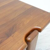 Elegant bench in vintage solid teak wood. after professional renovation.