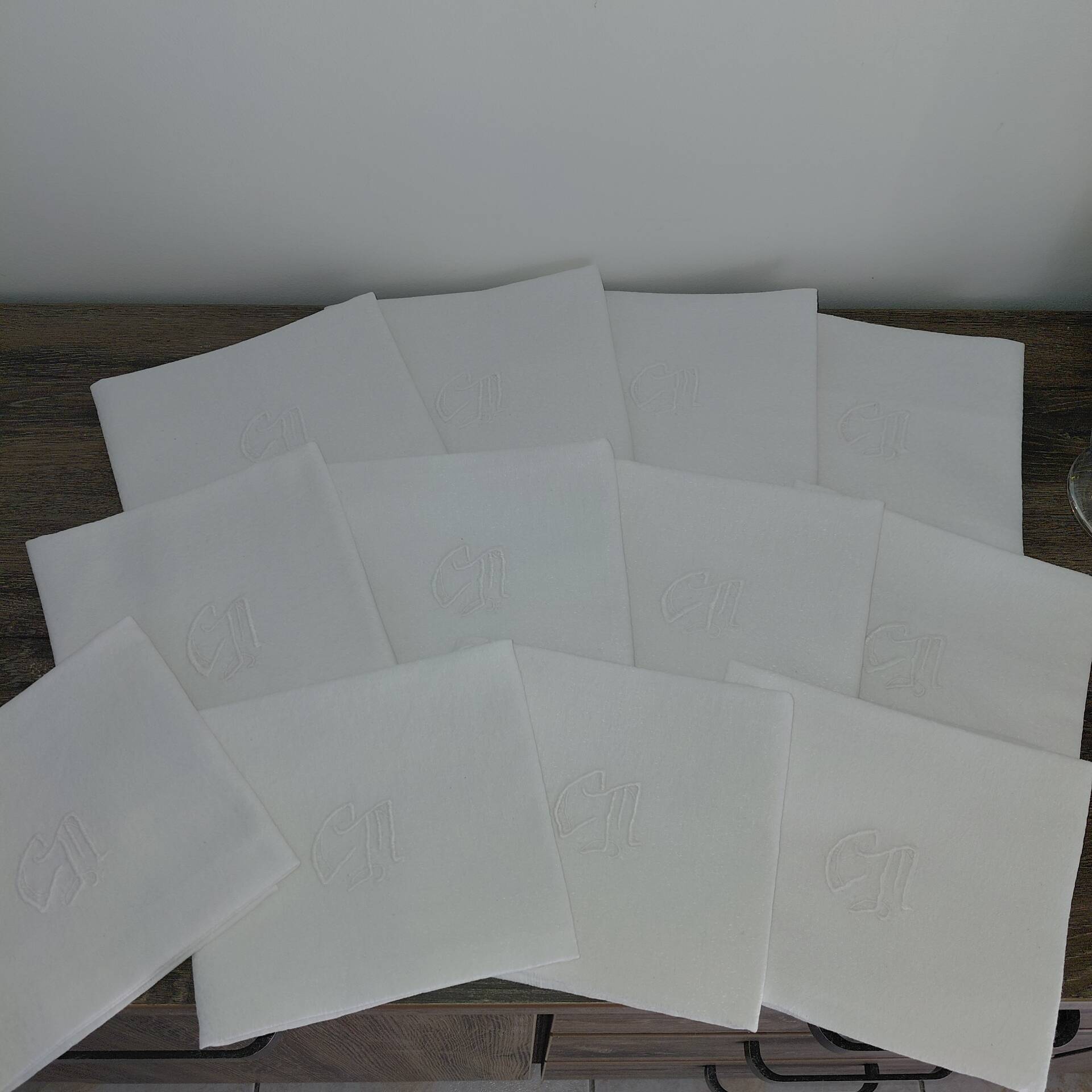 12 serviettes de table anciennes coton blanc monogramme CM