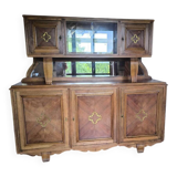 Buffet 2 corps en noyer vintage 1958 5 portes miroirs et vitrine