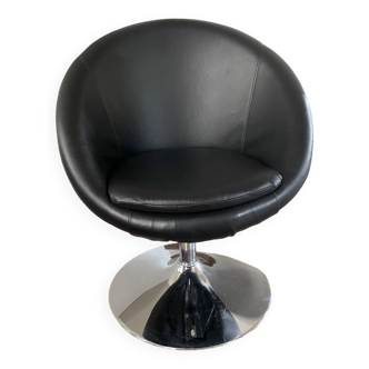 chrome foot swivel faux leather armchair