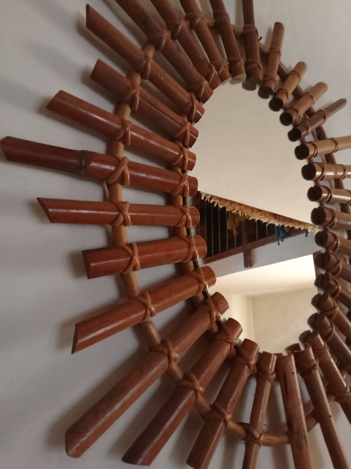 Sun mirror in bamboo and rattan, 70x55 cm
