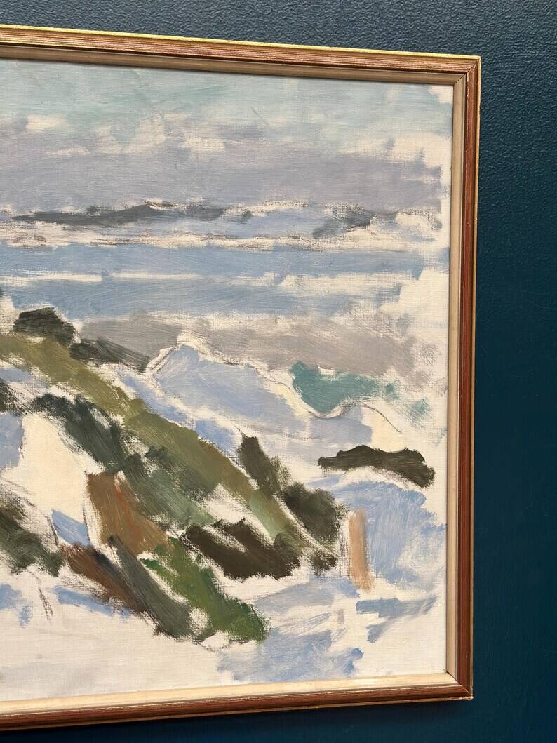 Original Swedish Oil on Canvas – "Winter Landscape" by FMK – Dated 1943 – Vintage and Framed – 78 × 60 cm (30.7" × 23.6")