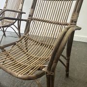 Pair Mid-Century 1960s Vintage Rattan Bamboo Lounge Arm Chairs
