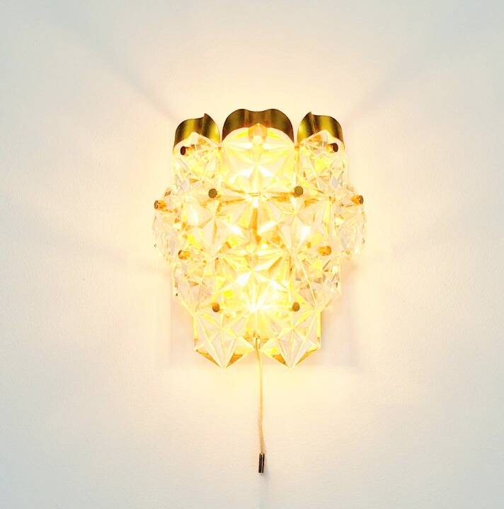 Faceted Crystal Glass & Brass Wall Light from Kinkeldey, Germany, 1970s