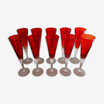 10 flutes a champagne vintage en verre rouge rubis