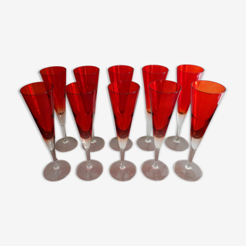 10 vintage champagne flutes in ruby red glass