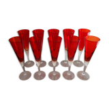 10 flutes a champagne vintage en verre rouge rubis
