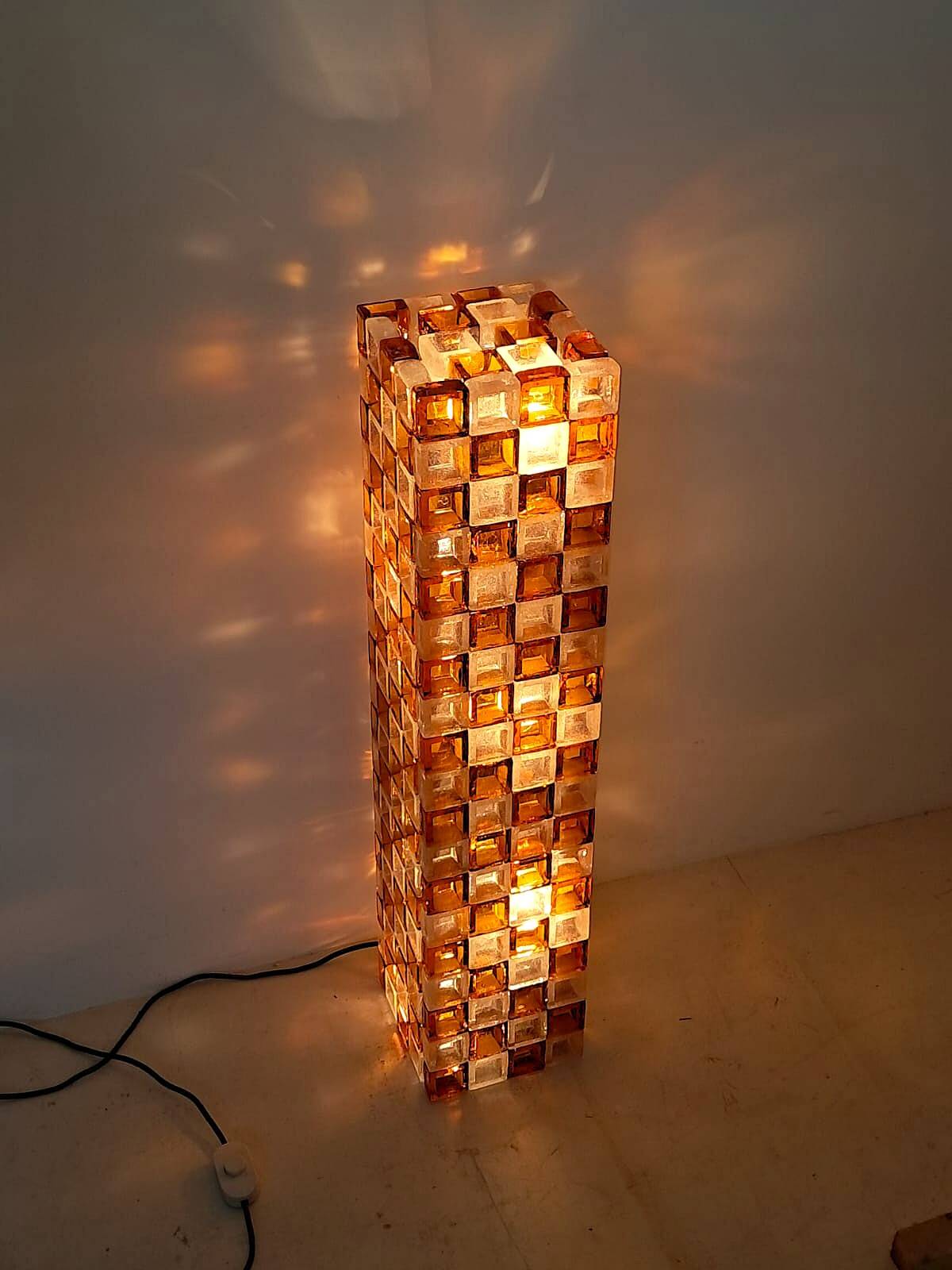 Floor Lamp in Amber and Crystal Pulegoso Glass by Poliarte, Italy, 1970s