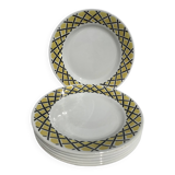 6 Dessert plates with yellow and black braiding pattern