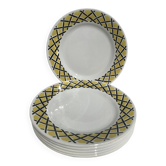 6 Assiettes dessert motif tressage jaune et noir