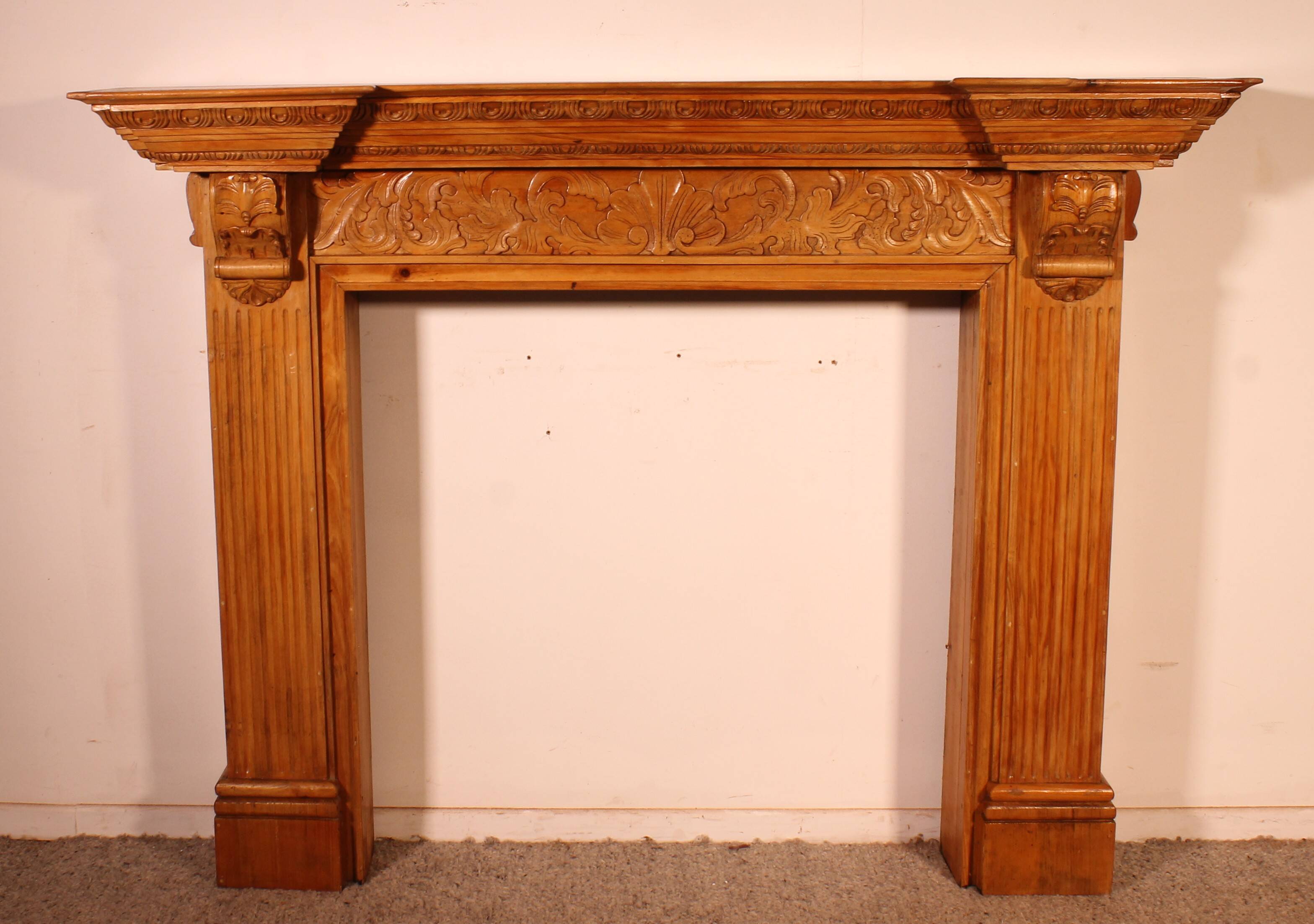 Transitional style beechwood fireplace mantel - 19th century