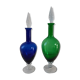 Duo of royal blue and green polished glass decanters 60s-70s