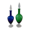 Duo de carafes en verre empoli bleu roi et vert années 60-70