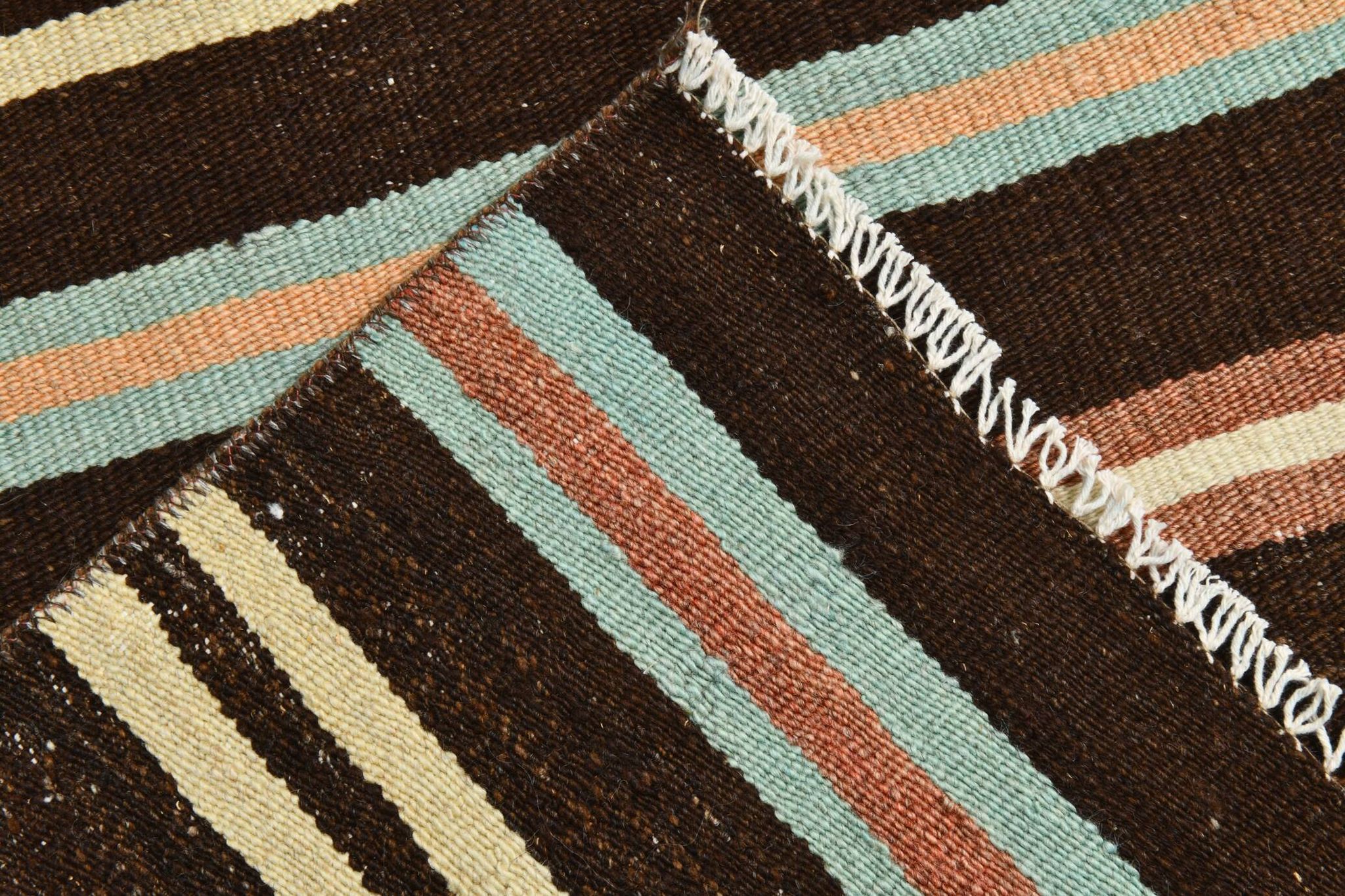 Striped Pattern Brown Kilim Runner Rug, 75x315Cm