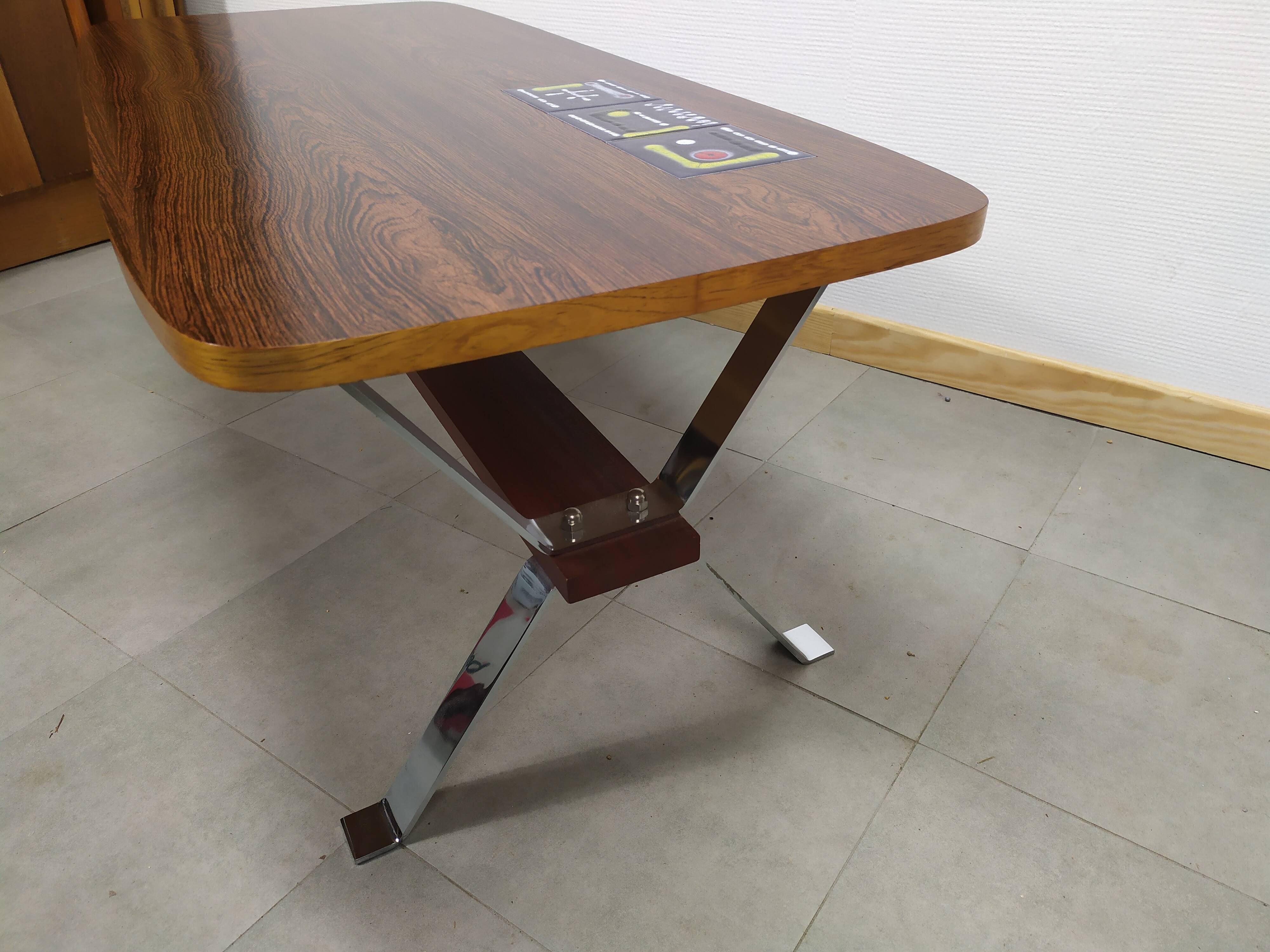 Table basse art déco vintage bois carrelage chrome