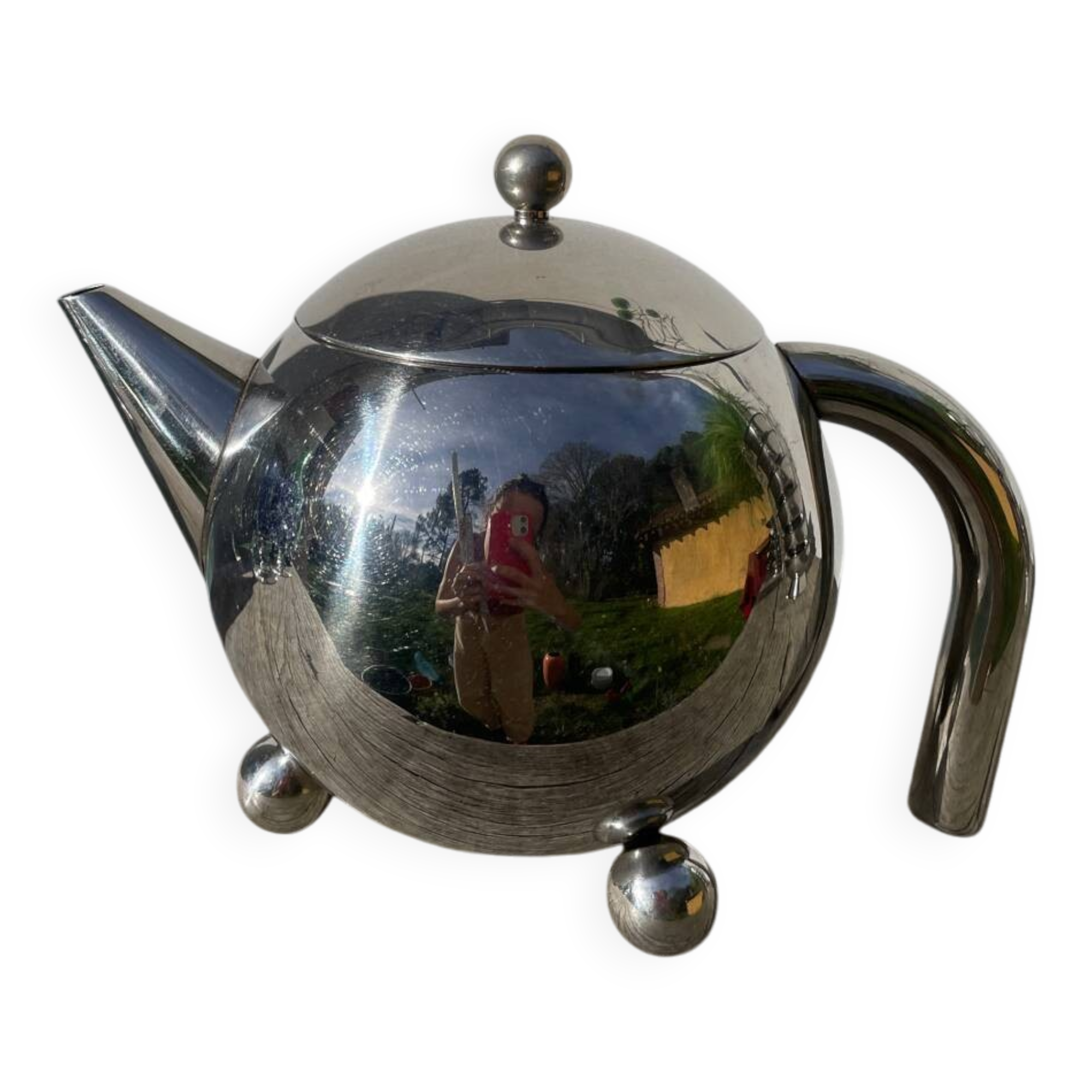 1960s Atomic Stainless Steel Teapot