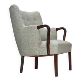 1960s, Danish armchair, original light grey furniture wool, teak wood.
