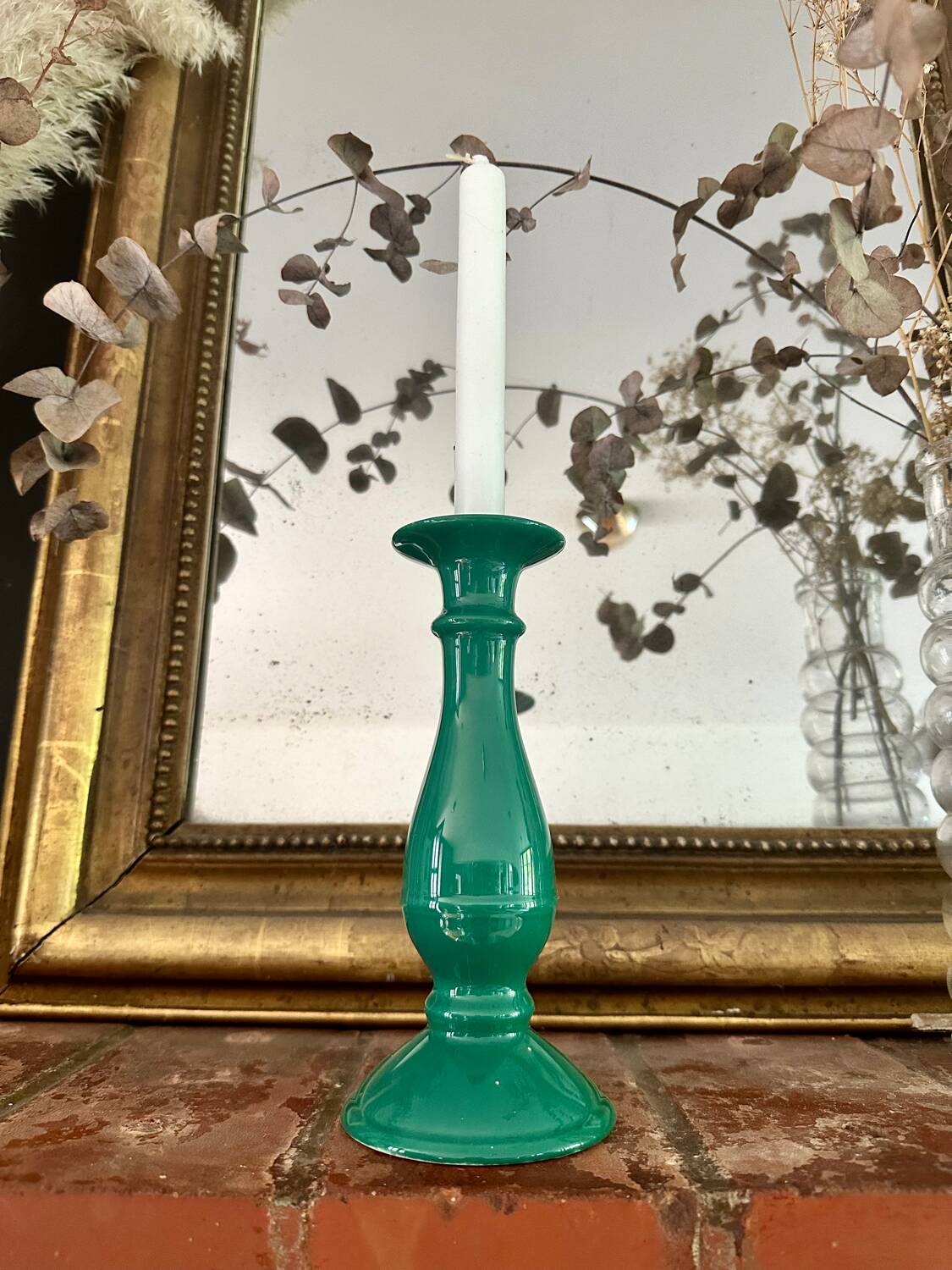 Vintage green ceramic candlestick