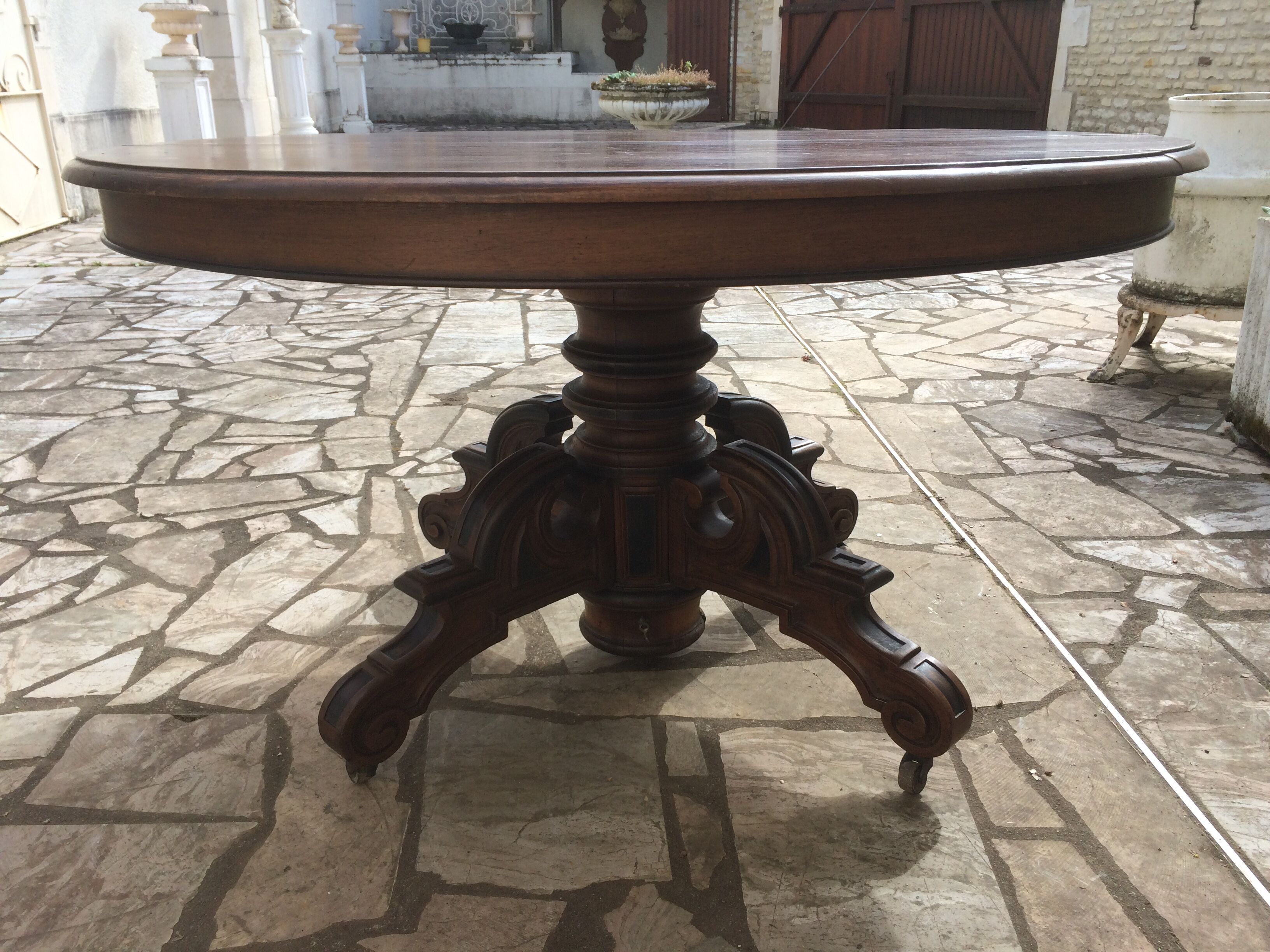 Oval table with walnut extensions Napoleon III era
