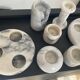 Series of 7 vintage Carrara marble candlesticks