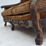 1930-35s, Danish 3-seater sofa, furniture velour, furniture mesh, ash wood.