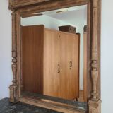 Old trumeau fireplace columns beveled mercury mirror raw solid wood rectangular molded beveled moldings
