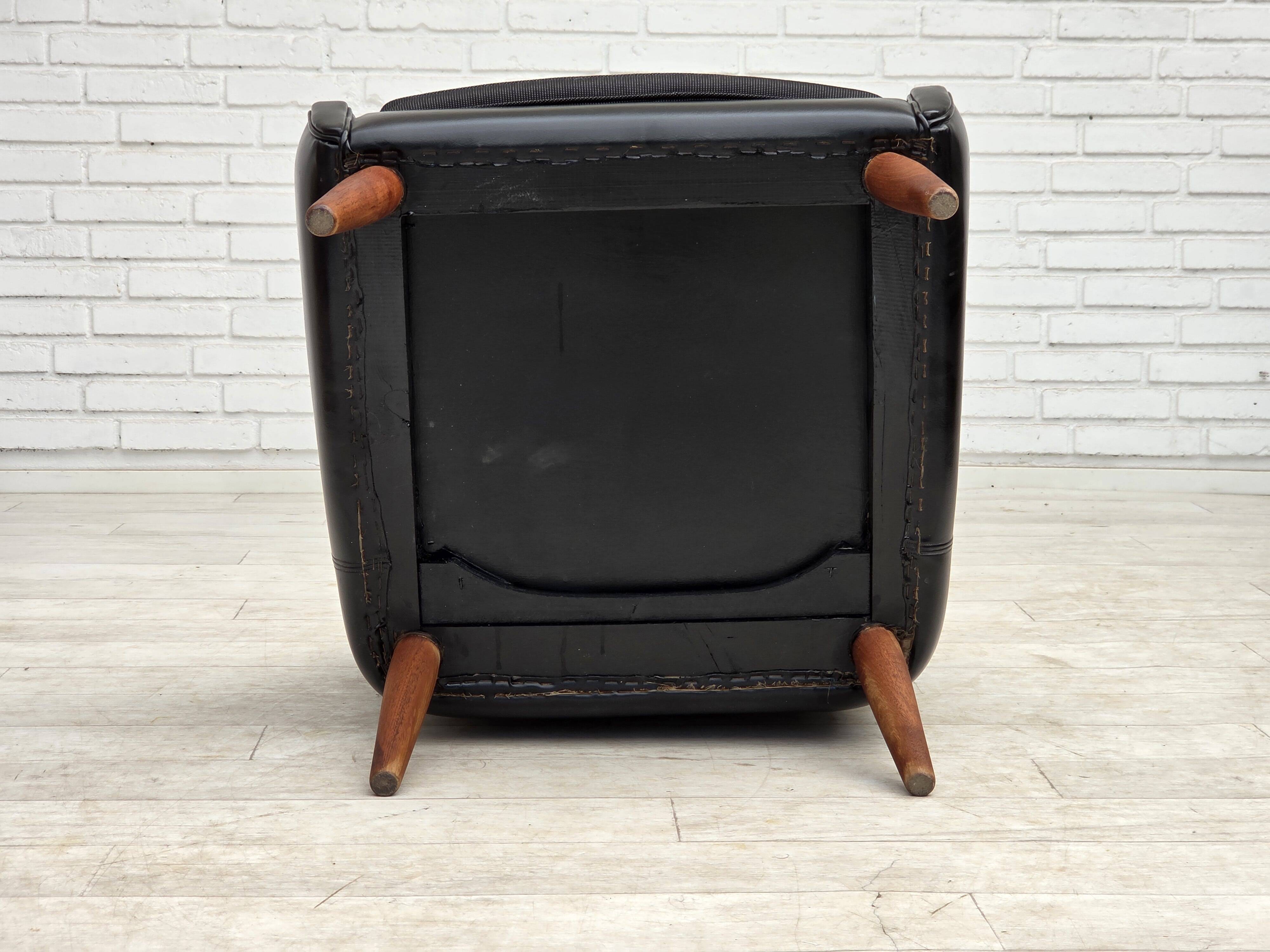 1970s, Danish armchair, artificial leather, teak wood legs.